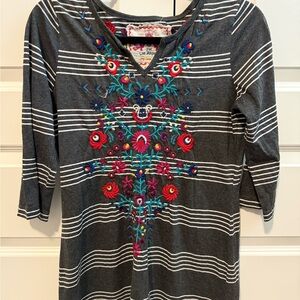 JWLA Embroidered Gray Striped Women's Top